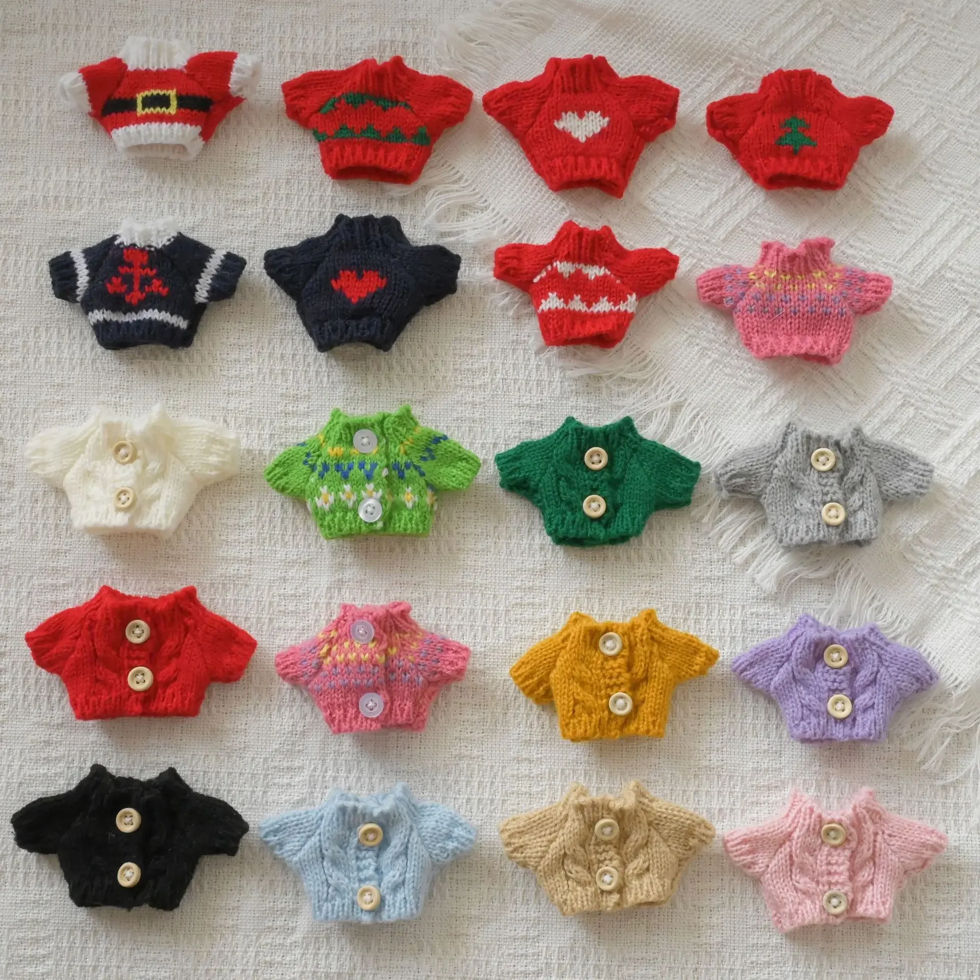 14cm Mini Doll Clothes Cartoon Pattern Knitting Sweater Christmas style clothing Cotton idol Toy Couple Gift Decoration