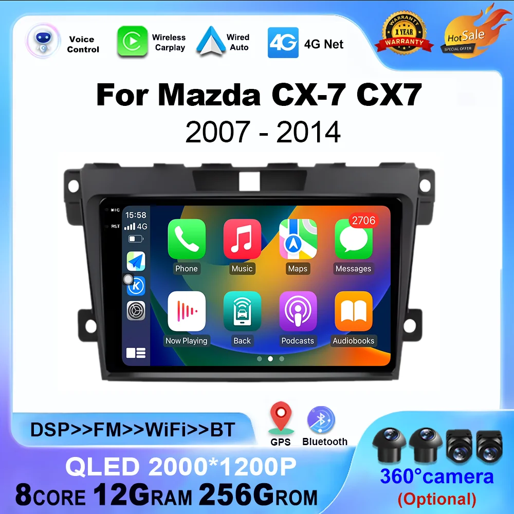 Wireless Carplay WiFi 4G Car Radio 9 '' For MAZDA 2007 2008 2009 2010 - 2014 CX-7 CX7 CX 7 Multimedia Stereo Player Android Auto