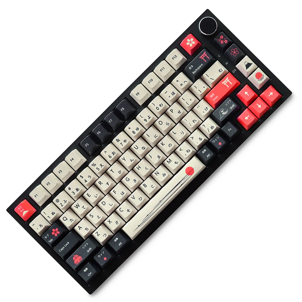 Minimalist Black and Red Japanese Cherry Blossom Keycaps PBT Cherry Profile 129 Keys Dye-Sub for Mx Switch Mechanical Keyboard