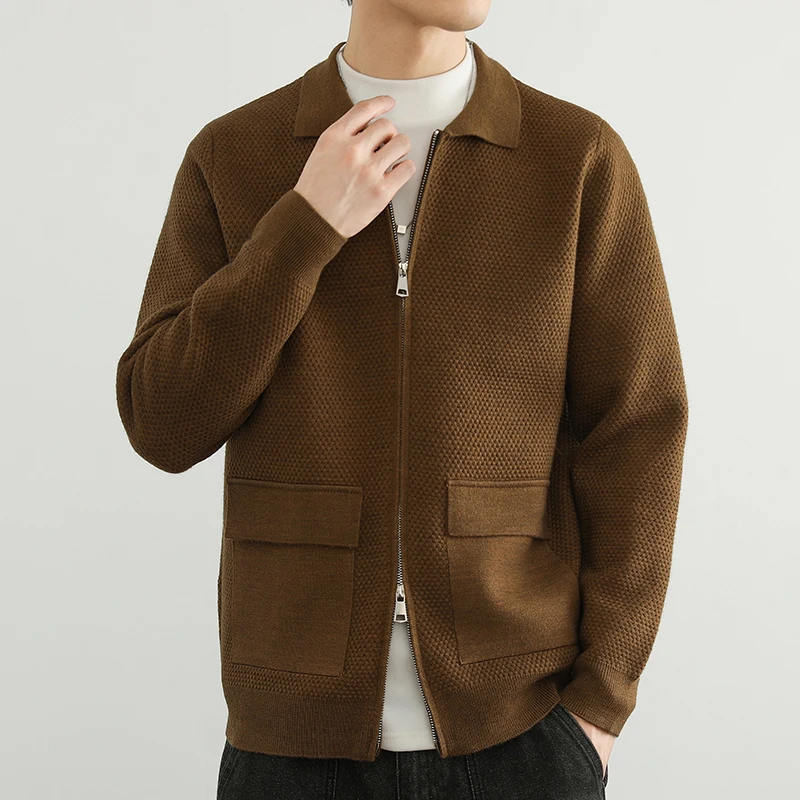 

Мужской вязаный кардиган на двойной молнии с V-образным вырезом, легкий, повседневный, премиум-класса, для весны и осени