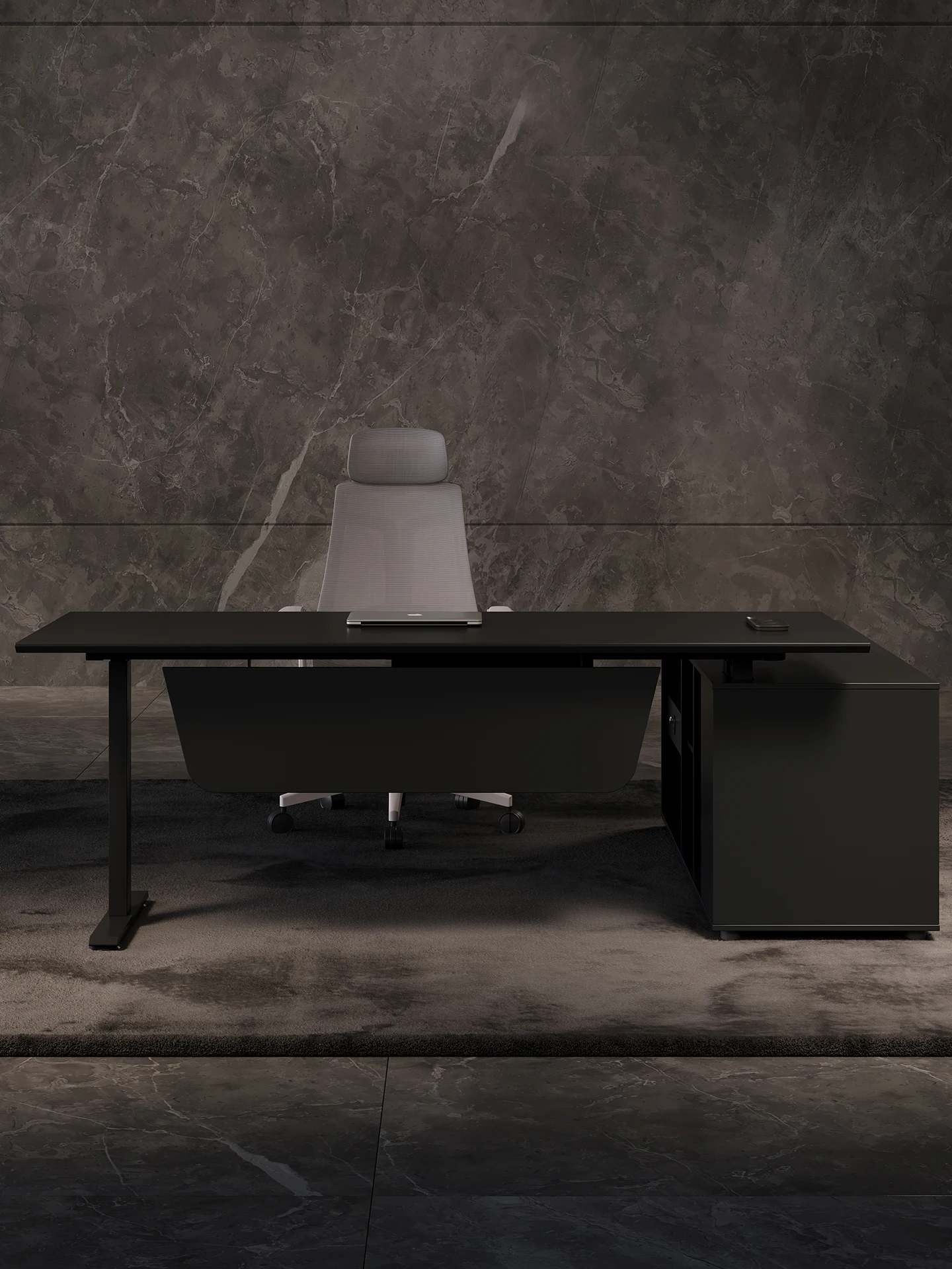 xx-Modern L-shape Executive Standing Electric Lift Desk with Cabinet Modular Design for Home & Office Use*