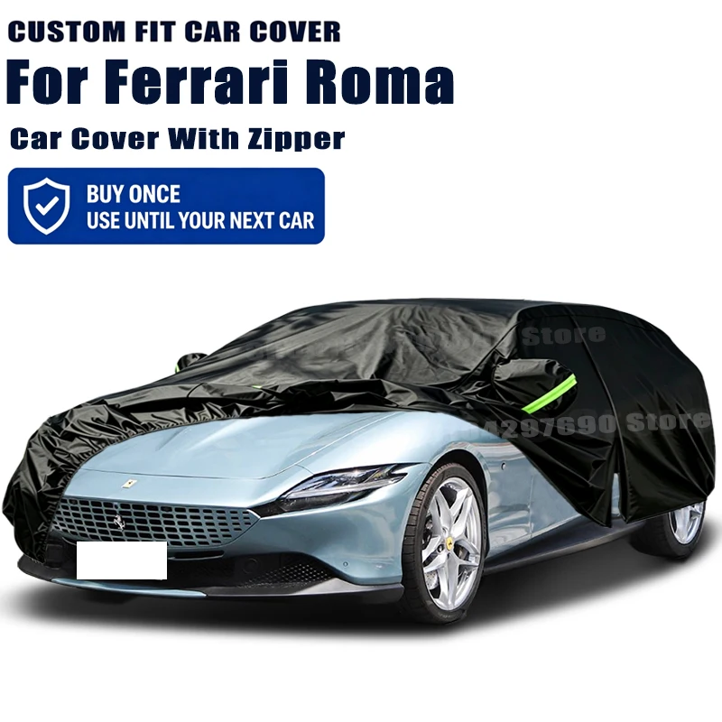For Ferrari Roma Outdoor Full Car Cover With Zipper Snow Cover Sunshade Waterproof Dustproof Exterior Protection