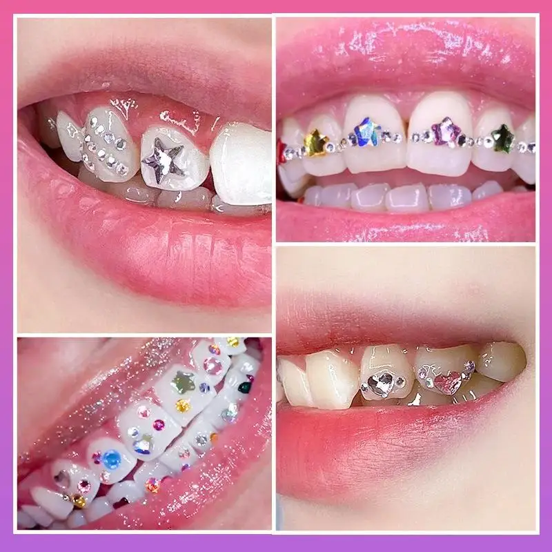 1 Set Dental Tooth Gems Crystal Diamond Heart Round Shaped Ornament Diy Tools Various Shapes Color Teeth Jewelry Denture