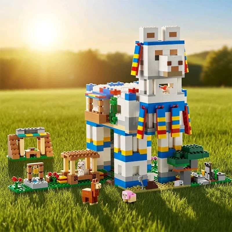 

Creative 1252PCS The Llama Village Building Blocks New World Animal Farm Alpaca Model Assemble Bricks Toy Gift For Kid Boy Adult