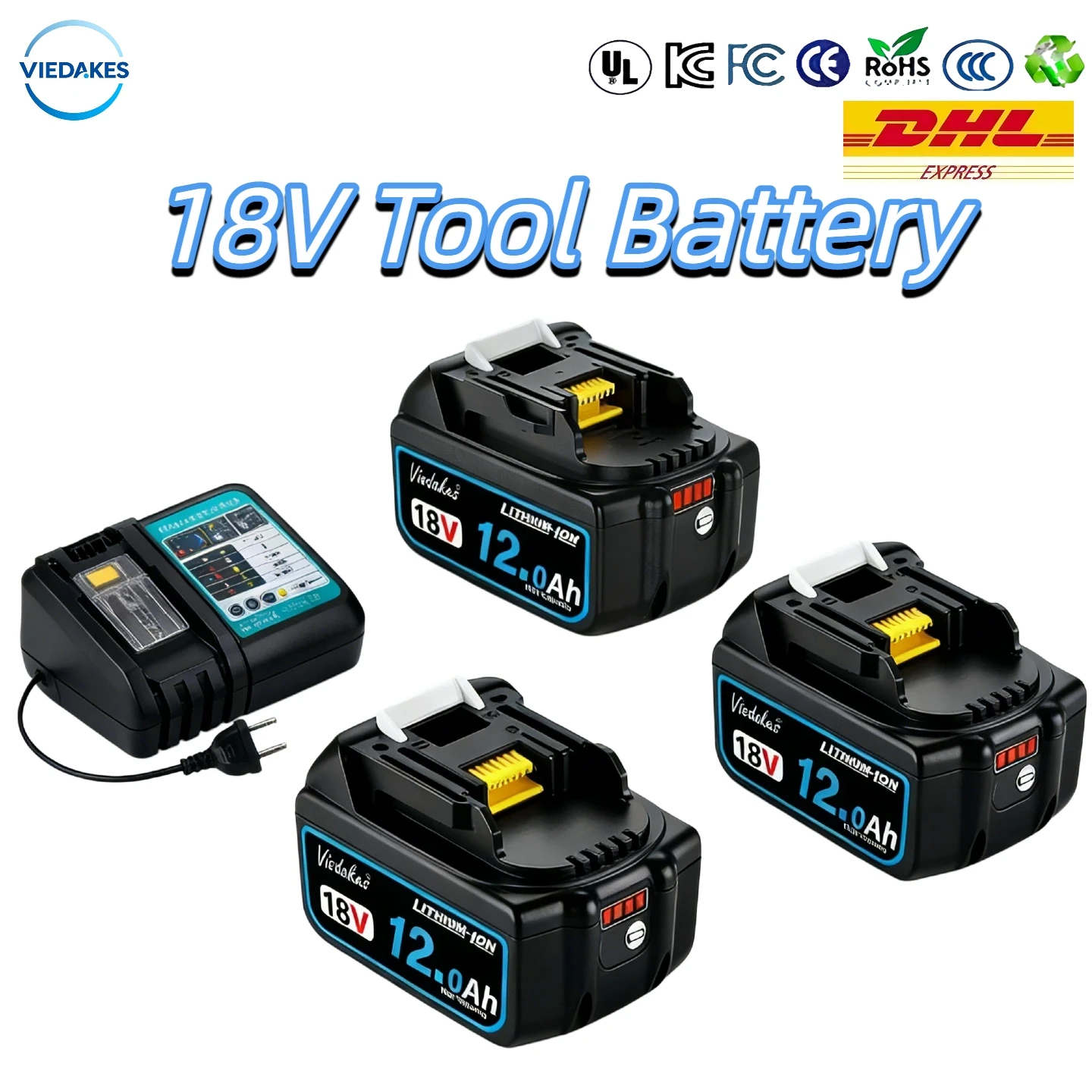 

Viedakes Original 6Ah Rechargeable Battery for Makita 18V BL1815 BL1830 BL1840 BL1850 BL1860 Tool Battery 배터리