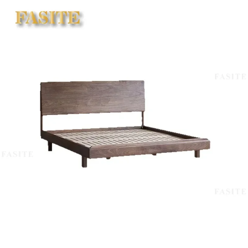 For Full Size Bed Frame North American Black Walnut Solid Wood Suspension Log Design Medieval Style Large Double Bedroom