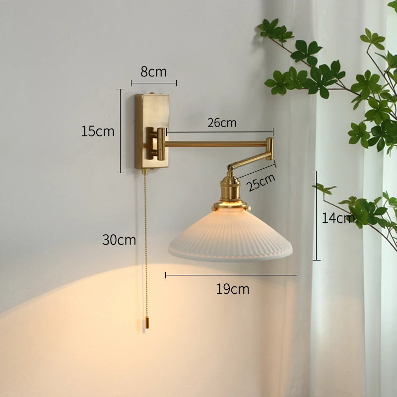 IWHD Nordic Modern LED Wall Sconce Left Right Rotate Pull Chain Switch Bedroom Restaurant Bar Beside Lamp Ceramic Stair Light