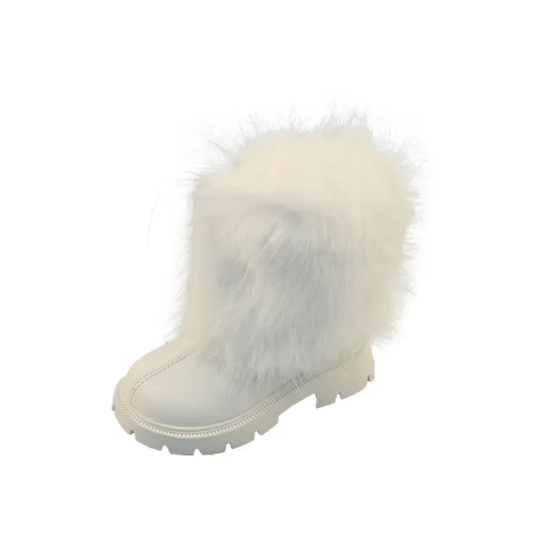 Winter Girl Snow Boots Soft Furry Hairy Kid\'s Boot Black White Versatile Children Causal Fashion Long Boots Warm Plush Zipper