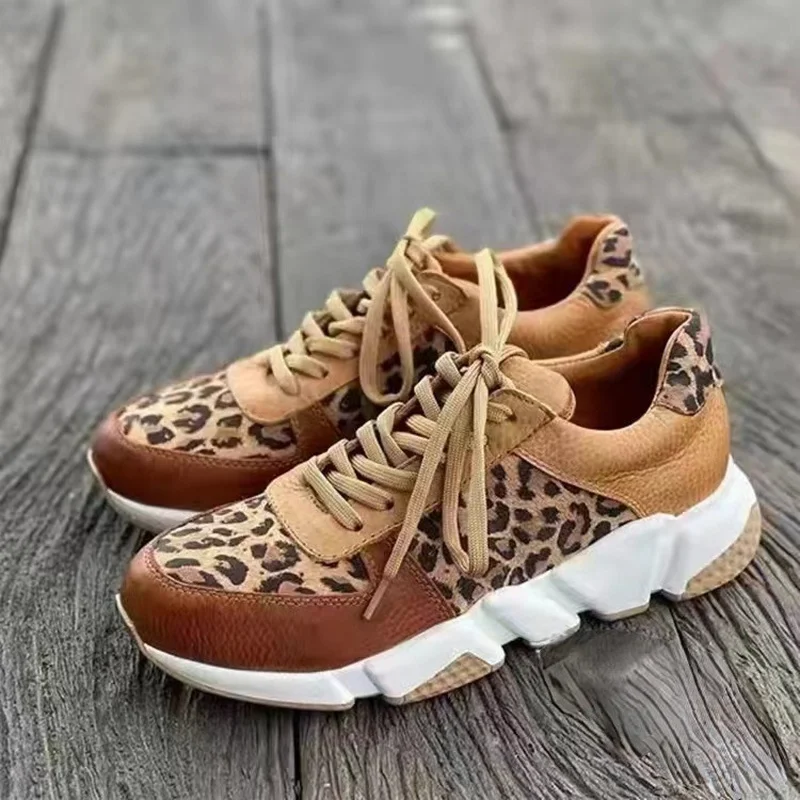 Women's Ankle Shoes 2023 Spring Fashion Casual Leopard Shoes for Women Platform Ladies's Sneakers Low Top Lace Up Tenis Feminino