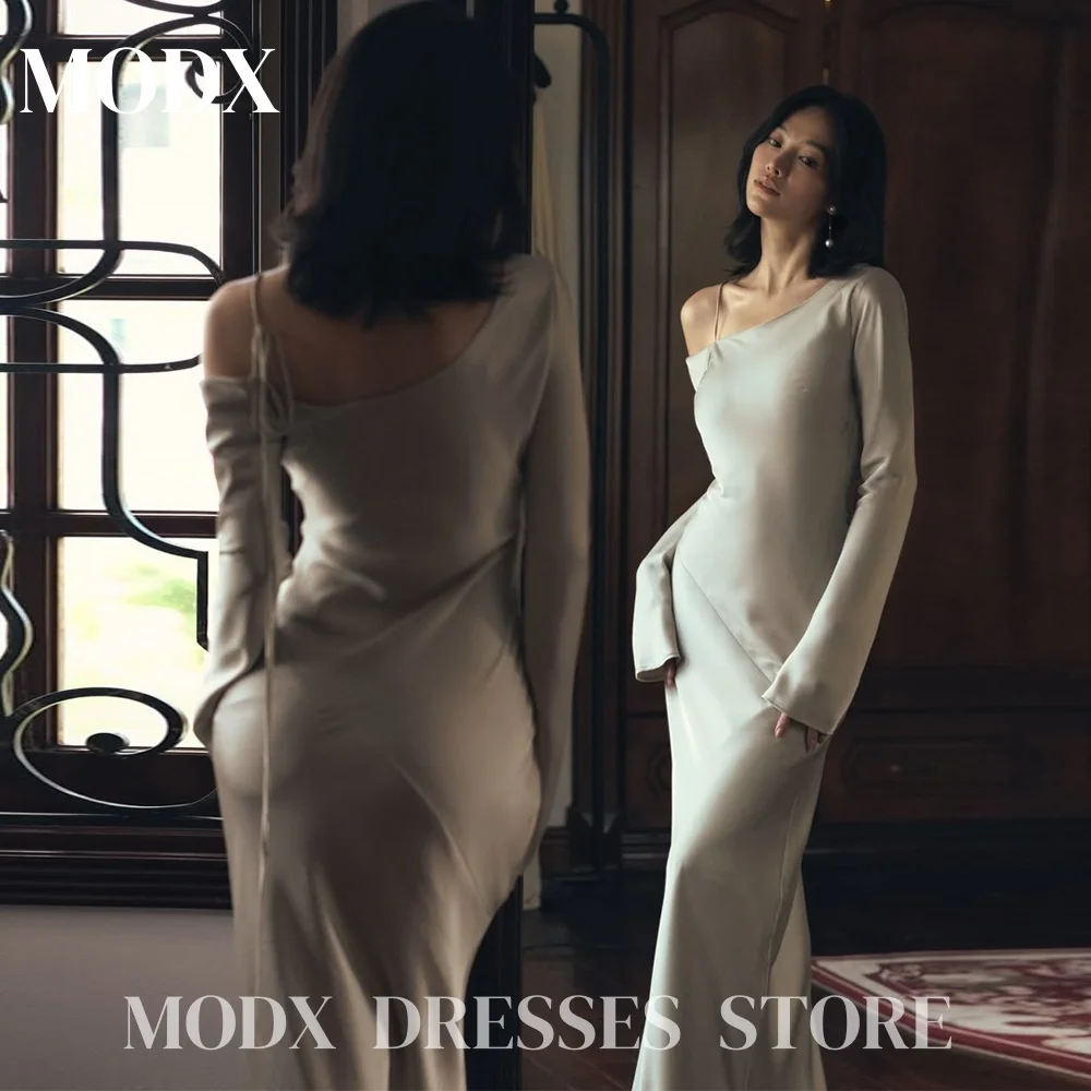 

MODX Modern Slanted collar Mermaid Wedding Dresses Long Sleeve Soft Stain Smooth Bridal Gown Floor-Length Robe De Mariée 2025