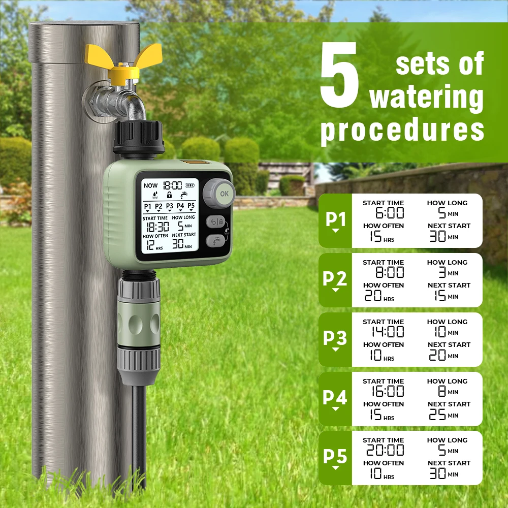 Temporizador de Água Eshico HCT-372 com Tela LCD Brilhante/Sensor de Chuva com Atraso/Operação por Botão Ferramenta Automática Digital para Irrigação de Jardim