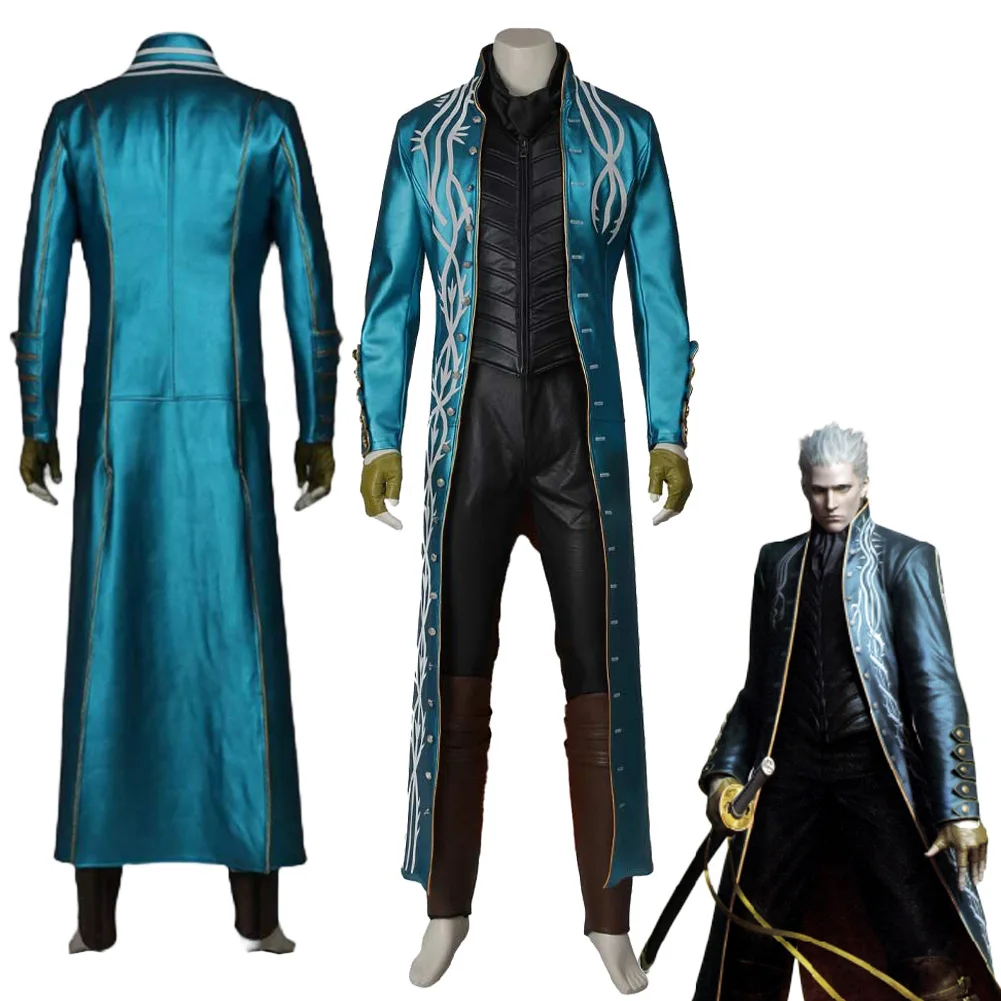 

Fancy Dress Vergil Cosplay For Men Clothing Trench Coat Game DMC 3 Costume Adult Man Roleplay Fantasia Party Outfits