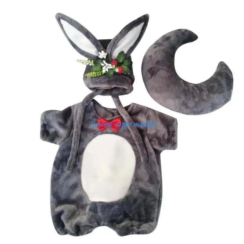090B Newborn Photography Costume Suit Rabbit Year Memorial Photo Clothes Suit for Spring Festiva New Year Photo Props