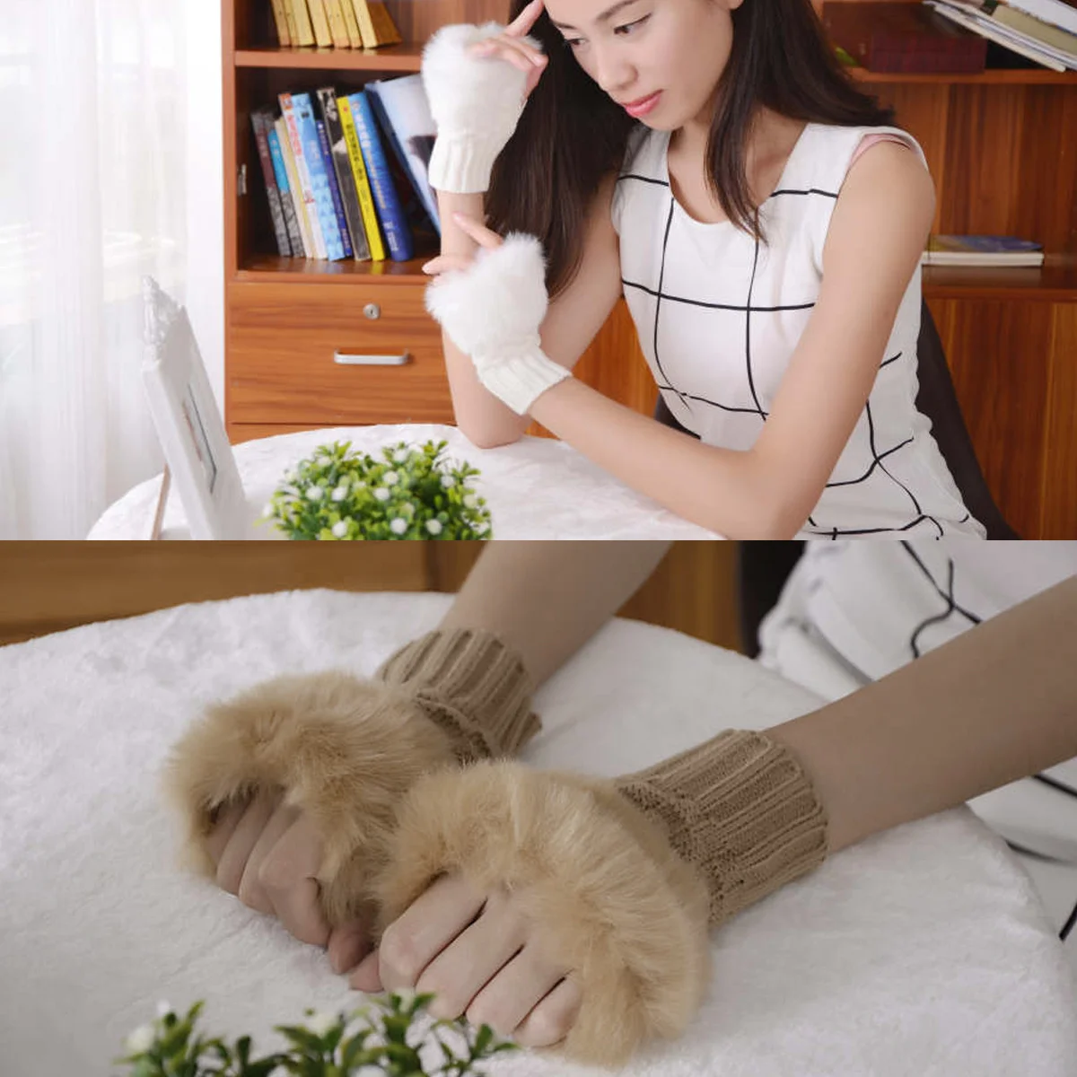 

2Set Womens Gloves Half Finger Thick Source Material Winter Warm Gloves Keep Hands Comfortable for Work Driving Cold Weather