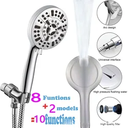 New 10 Function High Pressure SPA Adjustable Shower Head Water Saving Handheld  Shower Nozzle Rack Hose Bathroom Accessories set