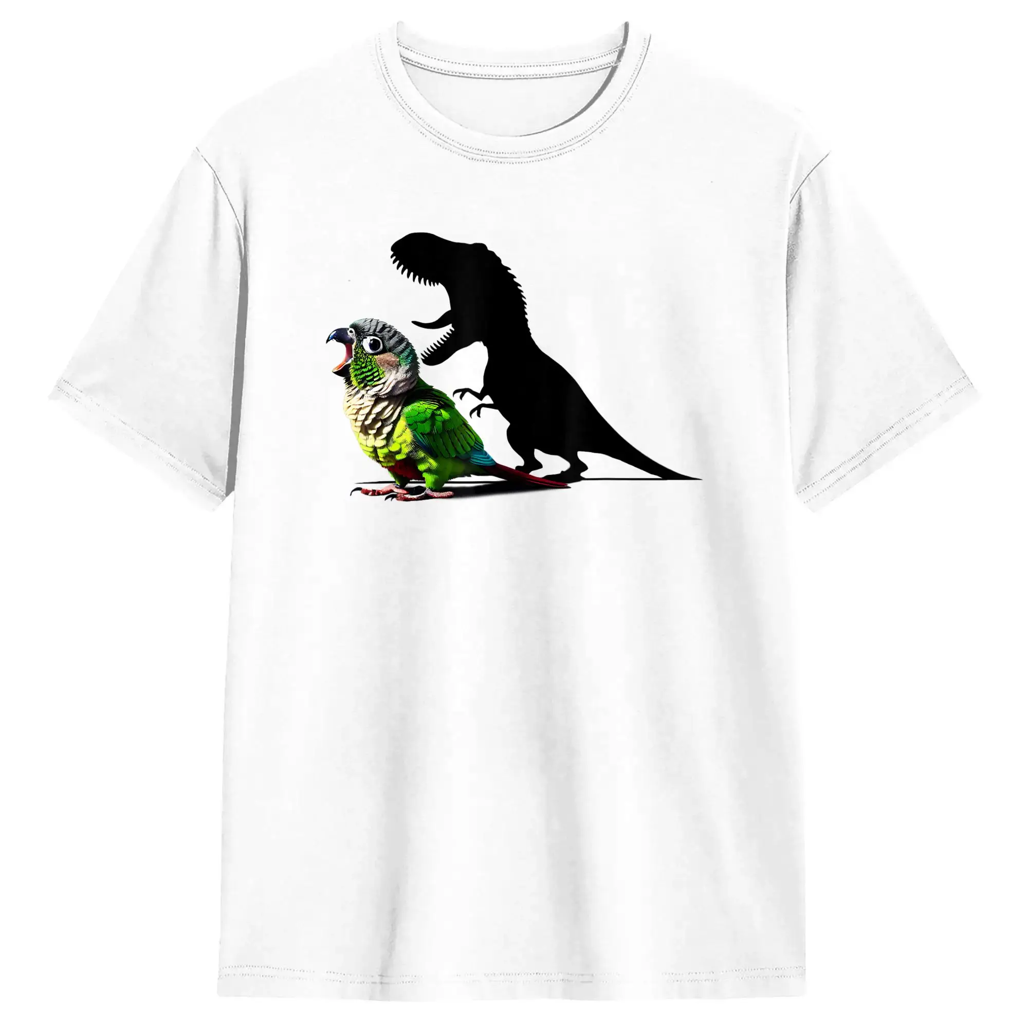 Funny Screaming Green Cheek Conure Parrot Dinosaur Meme T-Shirt Beach Harajuku T Shirts Men Cotton O Neck Plus Size 5XL Clothing