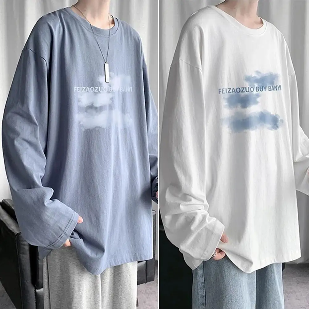 Spring T-shirt Long Sleeves Streetwear Comfortable Letter Print Round Neck Autumn Tops Autumn T-shirt for Home