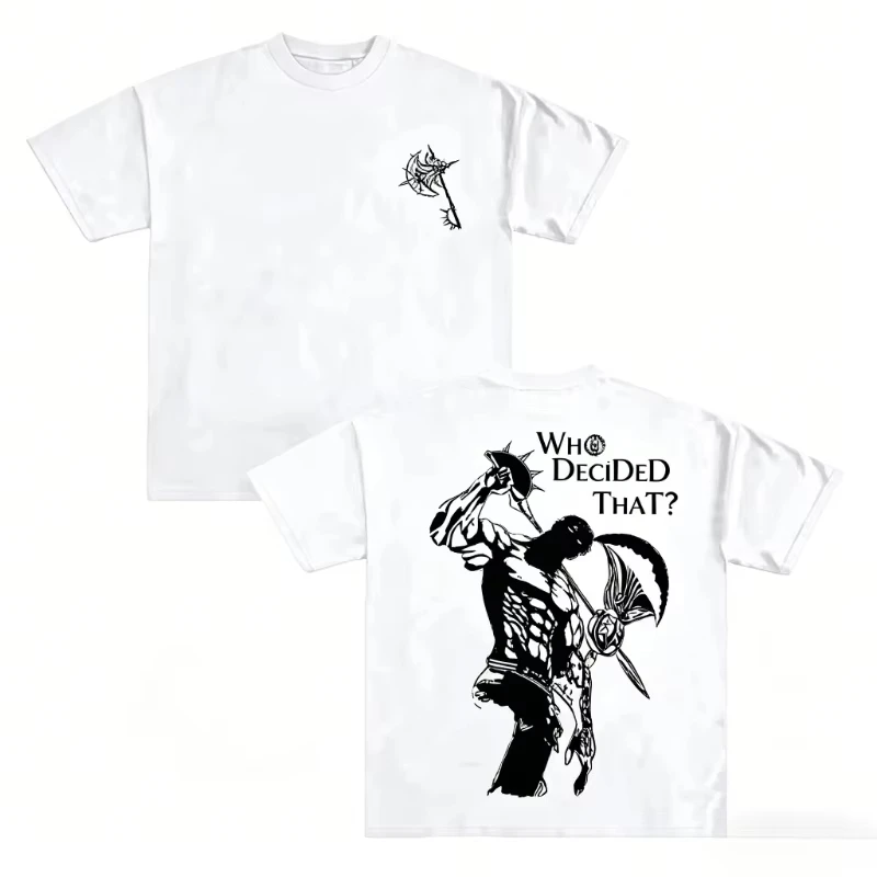 Seven Deadly Sins Escanor Divine Axe Rhitta Graphic T-shirt Vintage Washed Anime Manga Merch Harajuku Unisex Oversized Tee Tops