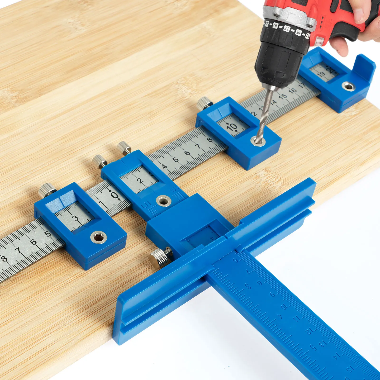 

High Precision Drill Punch Locator Drilling Dowelling Hole Saw Adjustable Woodworking Drilling Hole Auxiliary Installation Tool