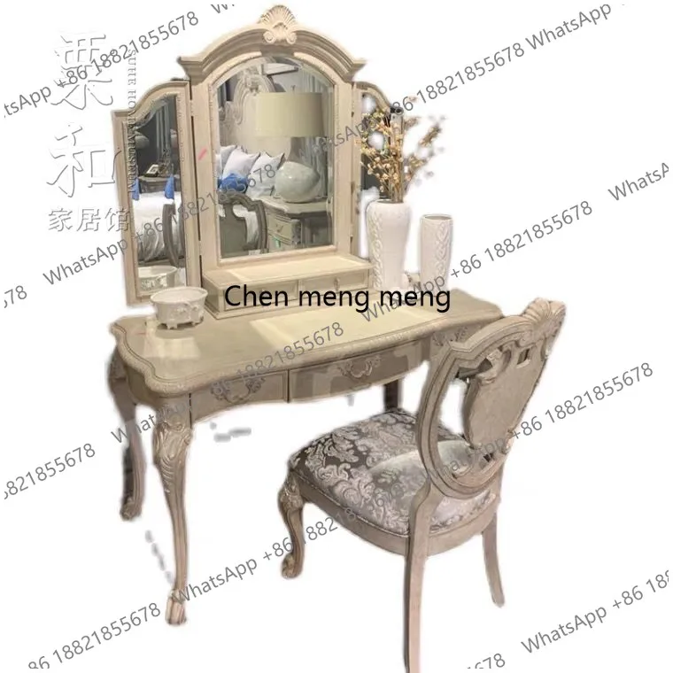 B567  American Country Ivory White Dressing Table French Vintage Engraving Dresser Home Makeup Furniture