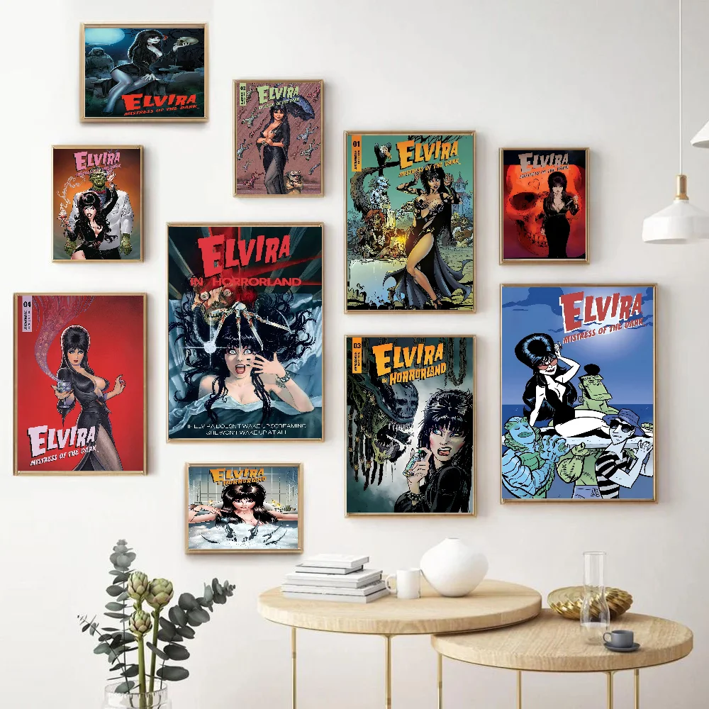 Film E-Elvira Mistress Of The D-Dark Vintage Posters Sticky Retro Kraft Paper Sticker DIY Room Bar Cafe Kawaii Room Decor