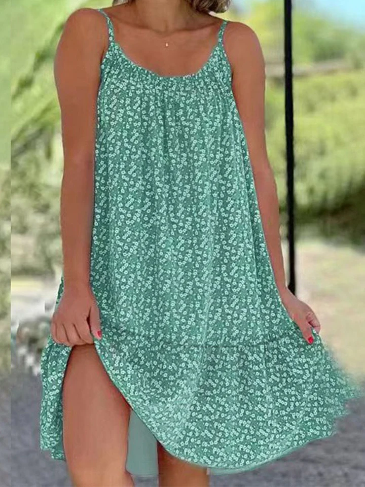 Vestido largo casual de verano 2026 con correa colgante, estilo europeo y americano, estampado sin mangas, moderno y de moda 5