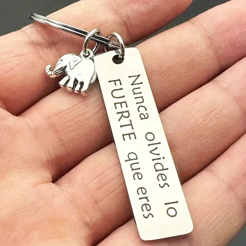 1pc Inspirational Positive Energy Elephant Powdered Elephant Stainless Steel Keychain For Men, Car Backpack Pendant Decoration