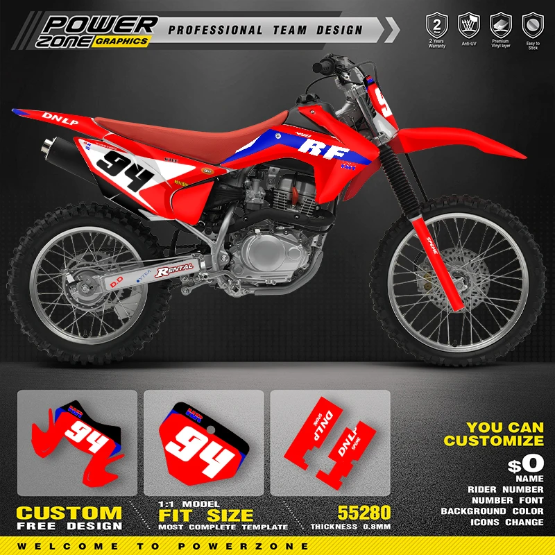 

PowerZone Custom Graphics Backgrounds Decals Stickers Kits For HONDA CRF230 2015-2020 CRF150F 2015-2020 Motocycle Name Number 07