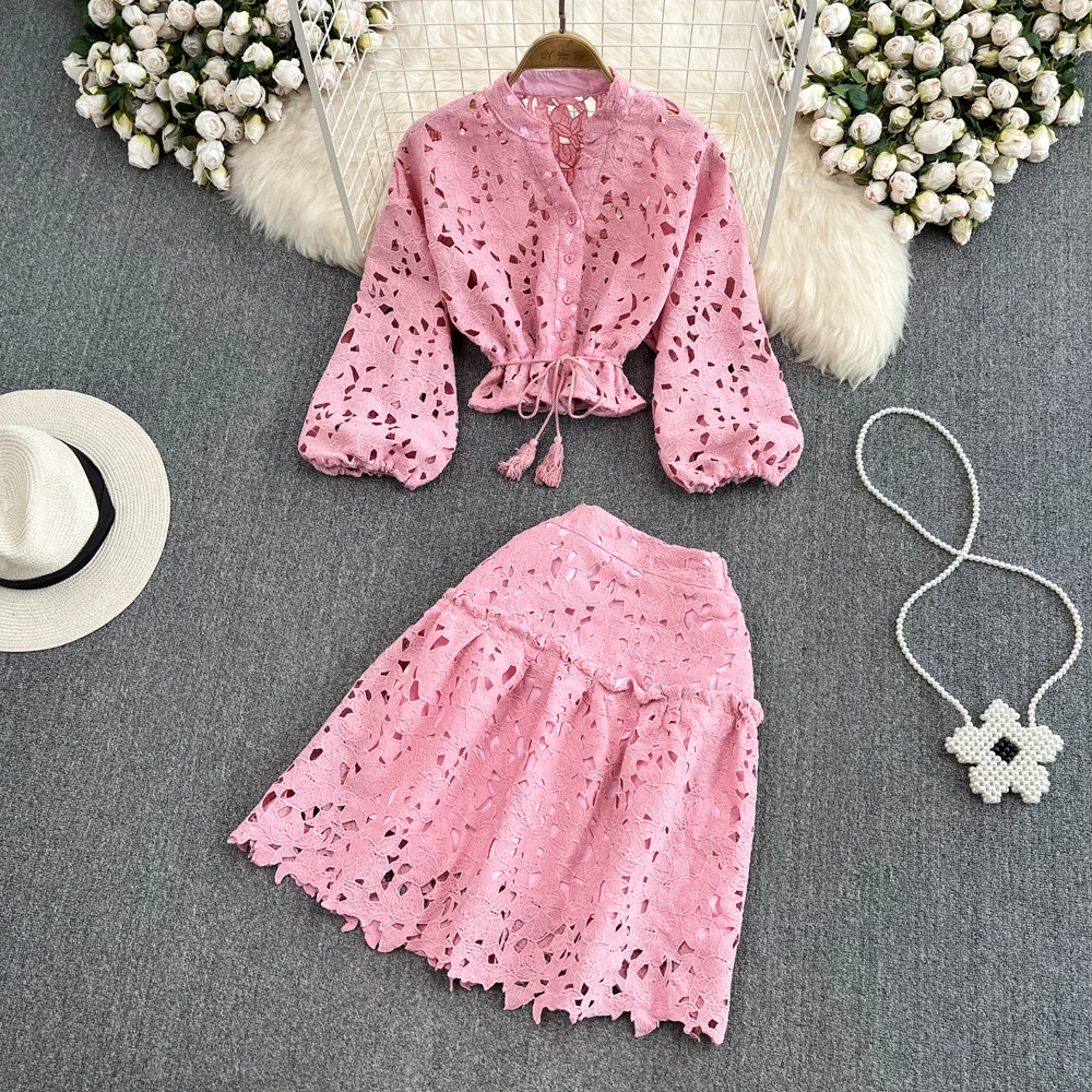 Eleganckie i szykowne damskie letnie spódnice garnitur Vintage seksowne koszule Top Mini Bodycon Saya dwuczęściowy zestaw ubrania damskie