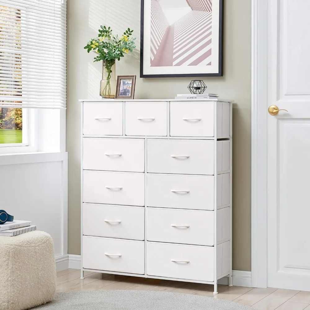 Dresser with 11 Drawers, Wide Storage Organizer Chest of Drawers with Fabric Bins, Dresser