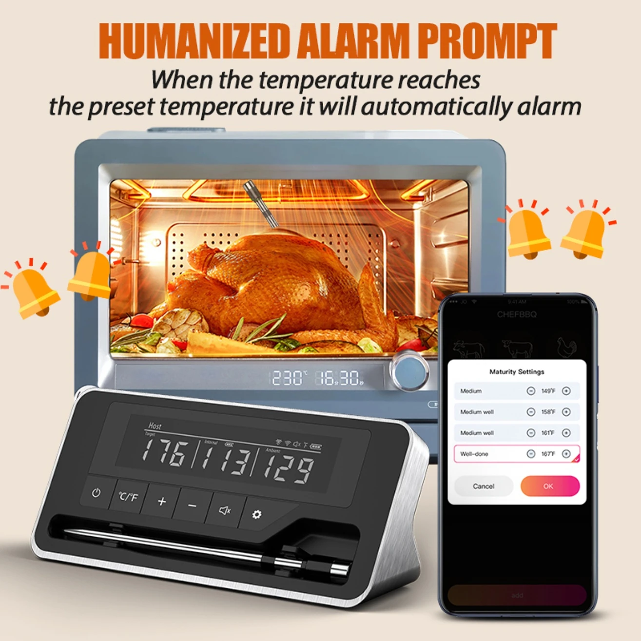 Meat Thermometer Wireless Probe Bluetooth Digital Food Thermometer Support Mobile APP With LCD Screen for Oven Smoker BBQ Gril
