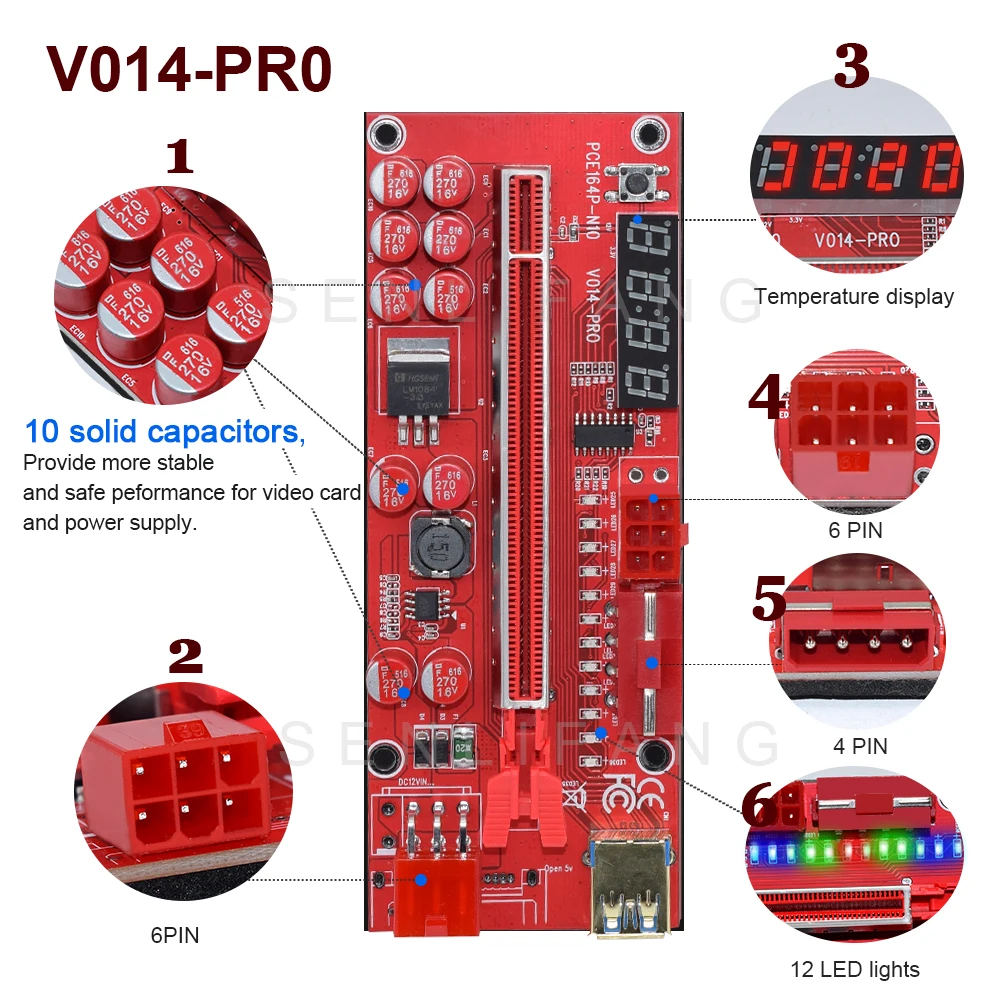 1PCS Newest USB 3.0 PCI-E Riser VER012 Max V013 PRO V014-PRO VER 003 Express 16x Extender Adapter Card