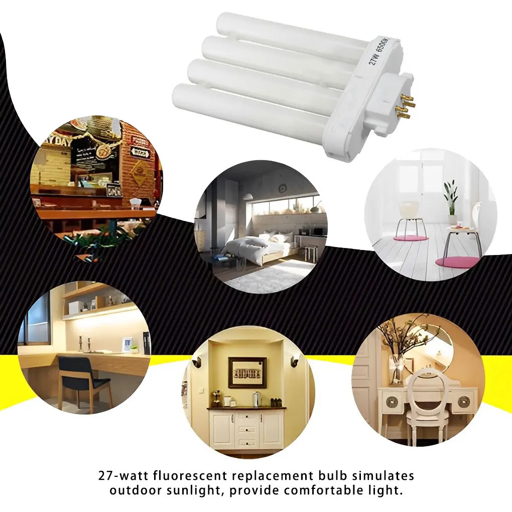 220V 4-pin Quad Tube Compact Fluorescent Light Bulb Lamps Eye-protection Reading Working Lighting Office Dormitory