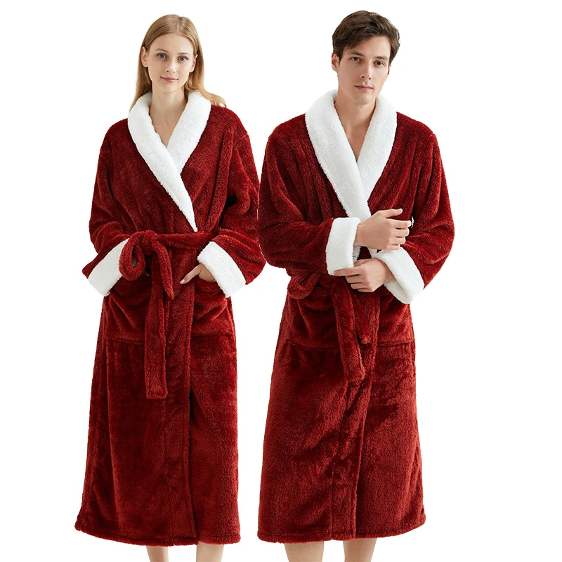 2025 Otoño Invierno nueva ropa de dormir cálida franela gruesa parejas bata larga de Navidad Coral polar Kimono Albornoz bata