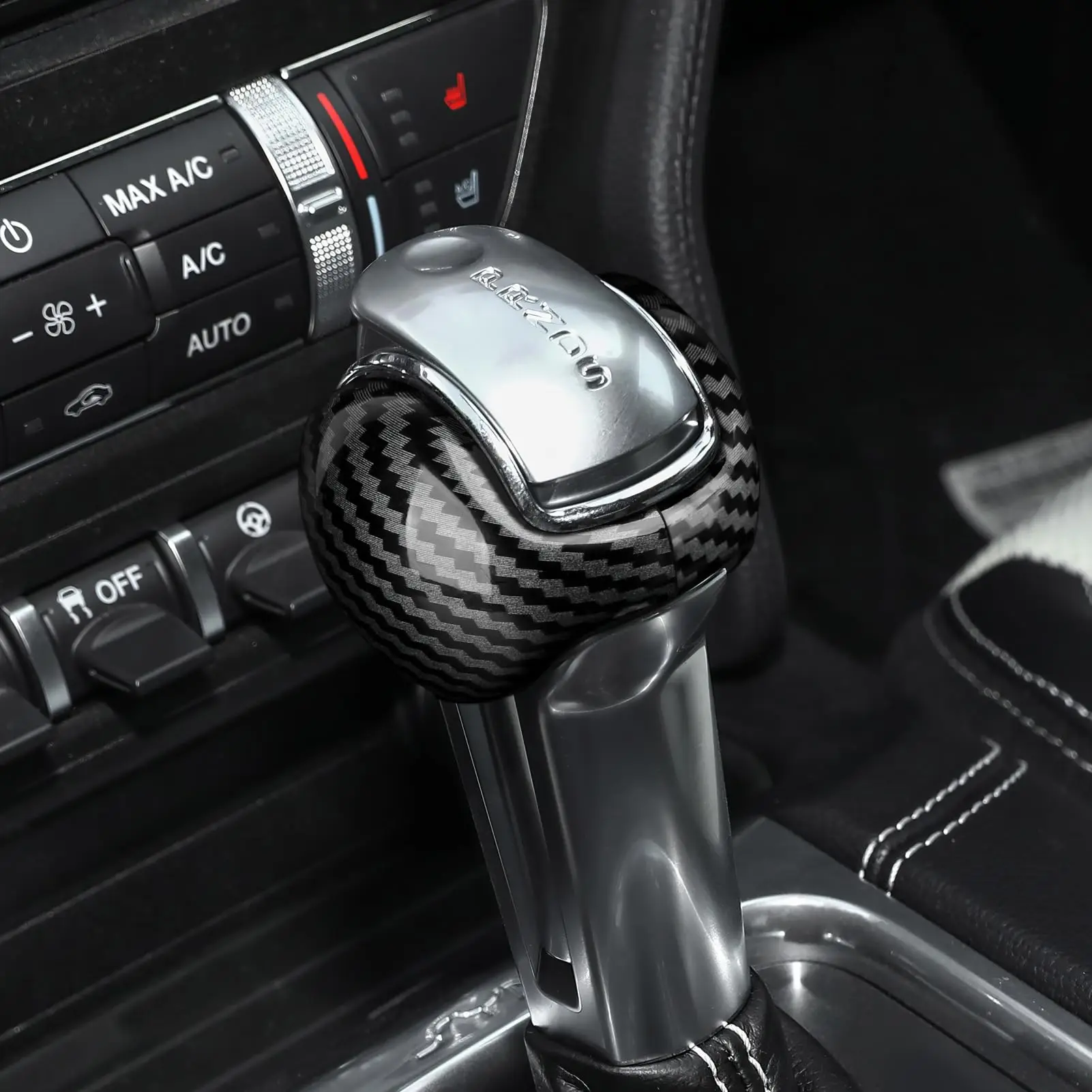 Carbon Fiber Gear Shift Knob Cover Trim for Ford Mustang 2015-2021, ABS Carbon Fiber Pattern Shift Lever Knob Protector, 2PCS In