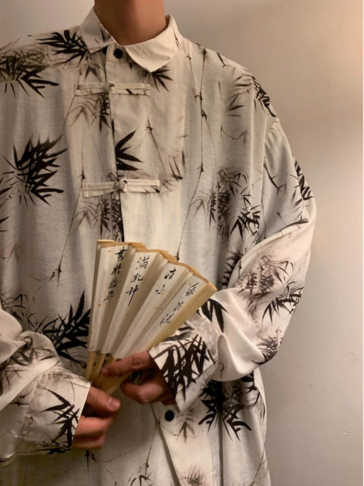 

Ice Silk Long Sleeve Men's Shirt Thin Traditional Chinese Style Spring Summer Outerwear Casual Loose Fit Printed Shirt