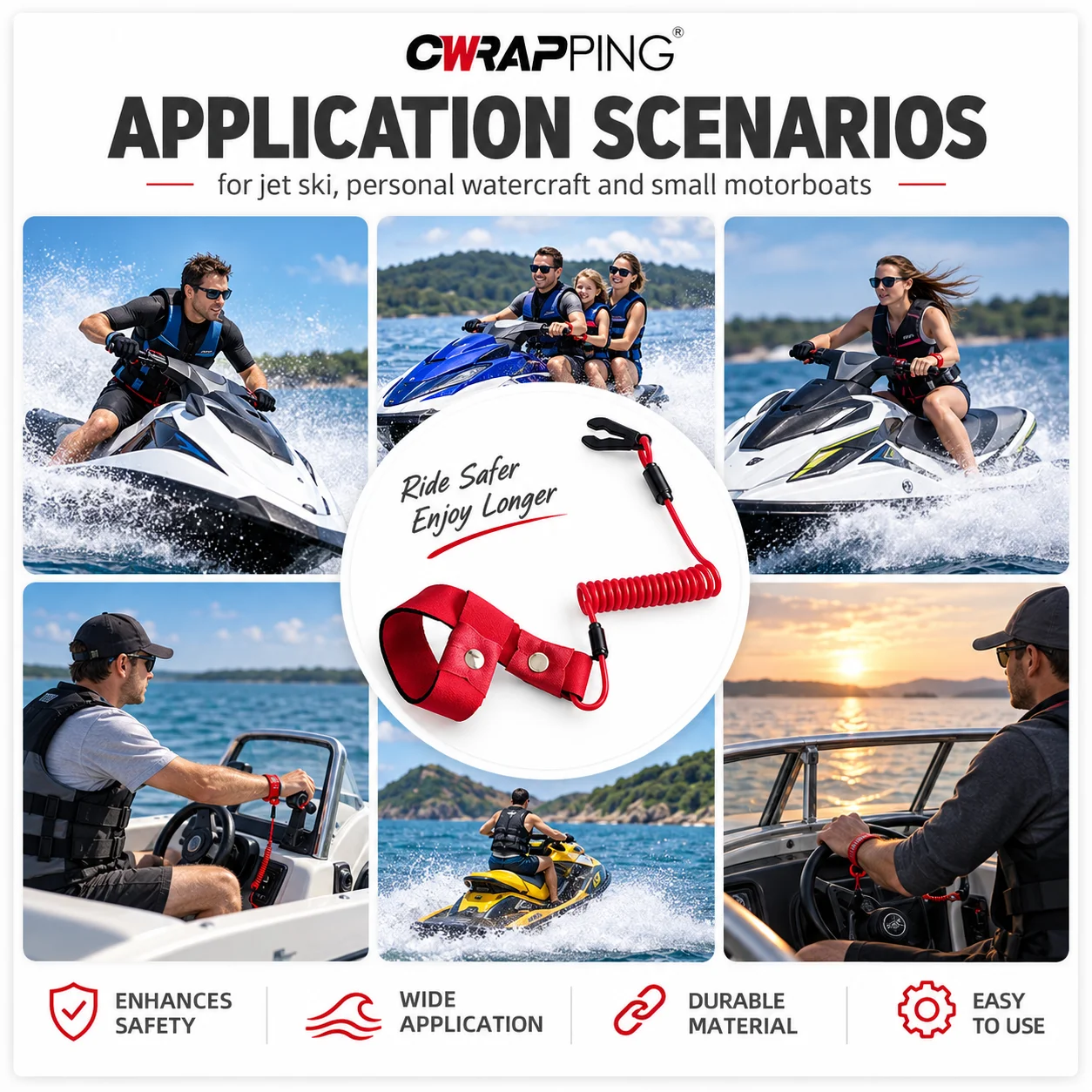 Floating Jet Ski for a Pontoon Motorboat Runner Motorcycle Safety Wrist Boat Lanyard Engine Emergency Bass Stop Band Accessories