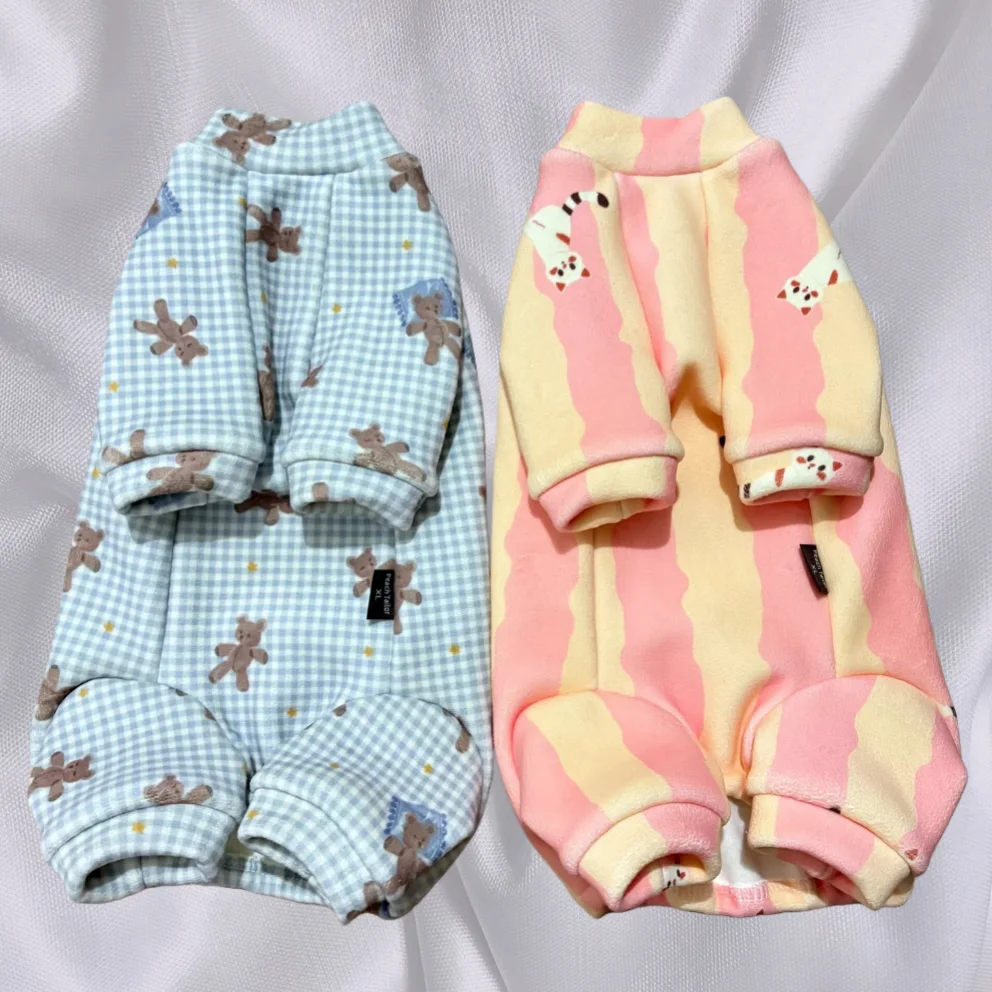Warm Soft 4-legged Fleece Coat for Sphynx Cat in Winter Pink Pajamas For Devon Rex in Autumn Blue Cartoon Sweatshirt For Kittens