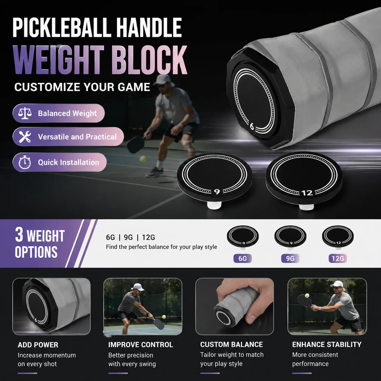 Pickleball Paddle Balance Weight Blocks and Weight Stickers with Free Screwdriver — Professional Pickleball Accessories