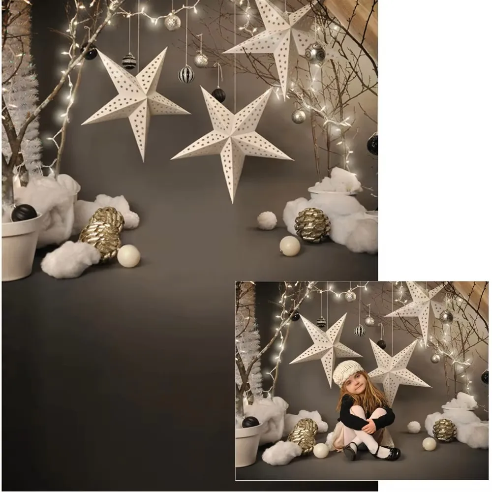 Cymbozin Kids Christmas Photography Backdrop Fabric Printed Stars Balls Newborn Baby Shower Prop Xmas Photo Studio Background