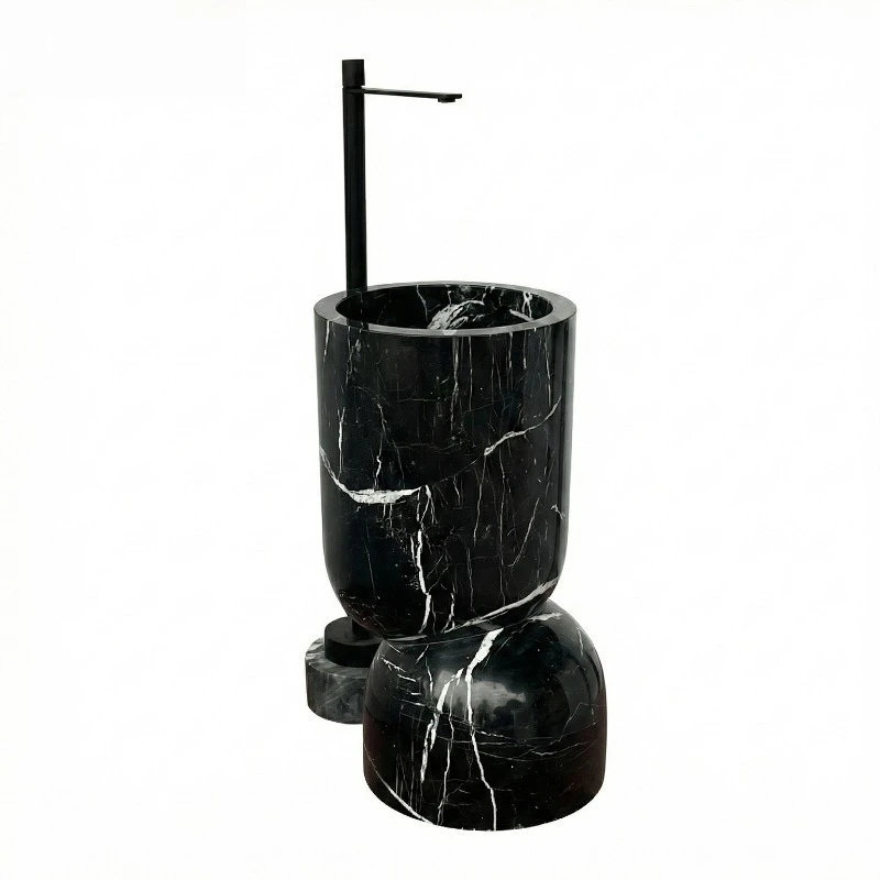

Black and white root Italian minimalist column basin wash basin marble light luxury retro style bathroom bathroom matching