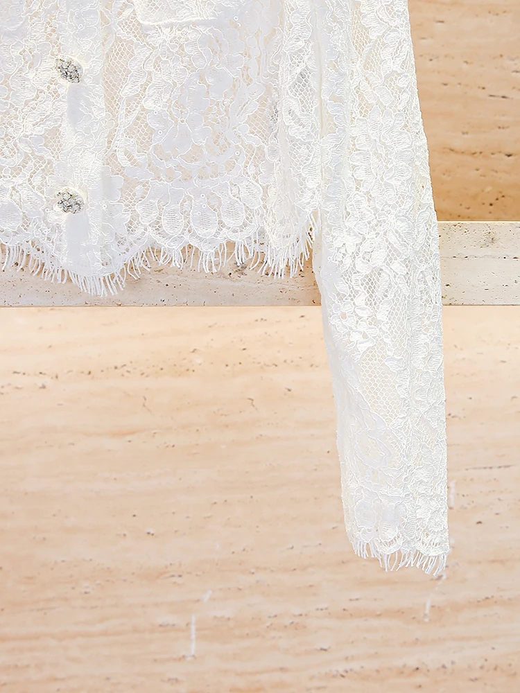 كارديجان نسائي فاخر مزين بالدانتيل والماس، مفتوح من الأمام، بتصميم عصري للربيع، مطرز بكثافة، بأسلوب السيدات الثريات، سترة قصيرة #1