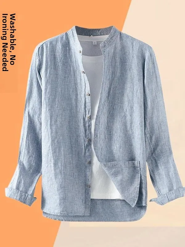 

Spring New Men's Linen irt Casual Loose Long Sve Small Collar Turnover Artistic Sle Chinese Production Thin Fabric