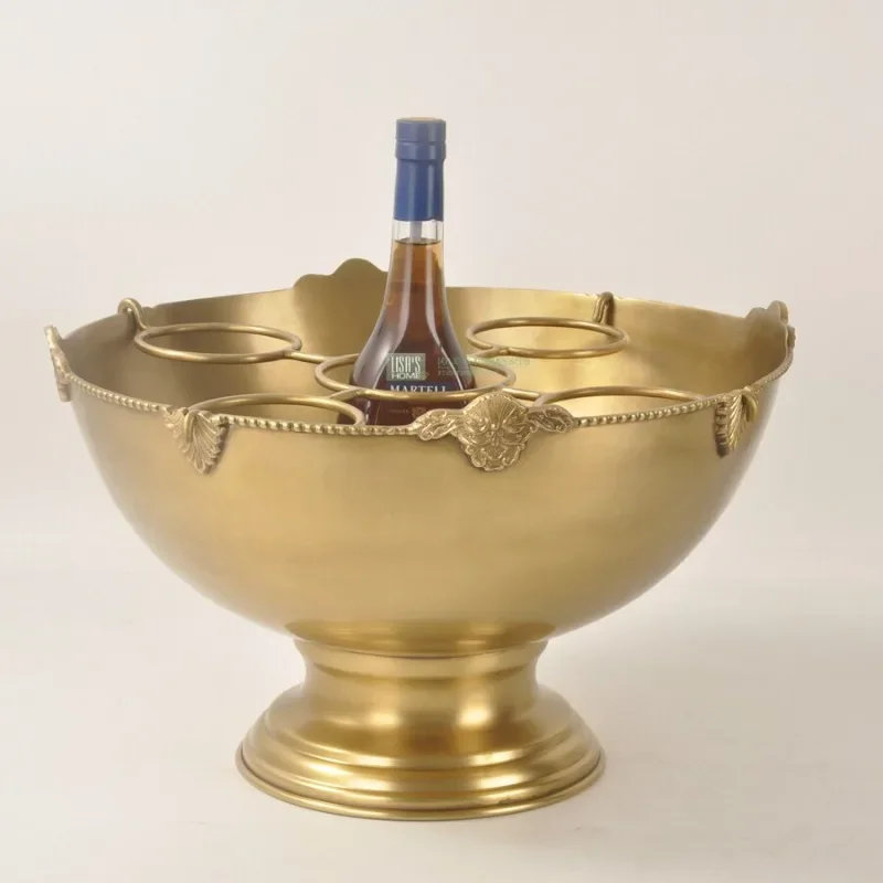 Brass retro light luxury large red wine ice bucket decoration villa model room desktop decoration flower device