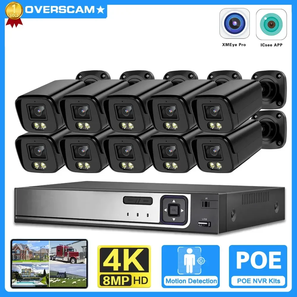 Système de caméra de sécurité IP POE, 4K, 8MP, 10CH, 4K, NVR, AI, H.disparates, étanche, audio bidirectionnel, ensemble de caméras de sécurité pour l'extérieur