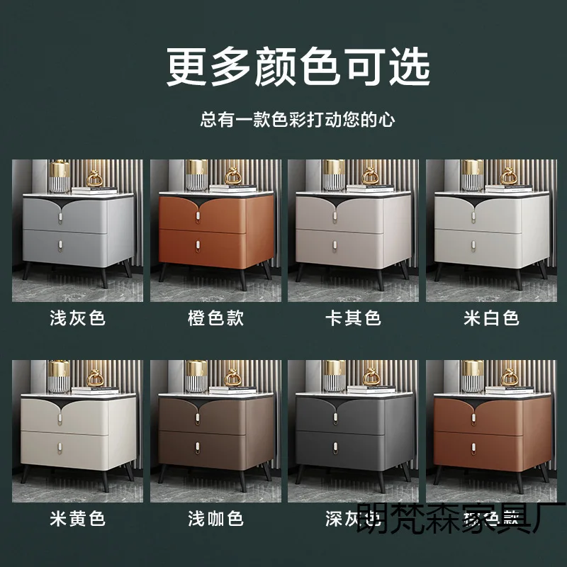 AOLIVIYA Bedroom Bedside Table Nightstand Sofa Side Storage Cabinet Slate Solid Wood Drawer Luxury Modern Minimalist Shelf