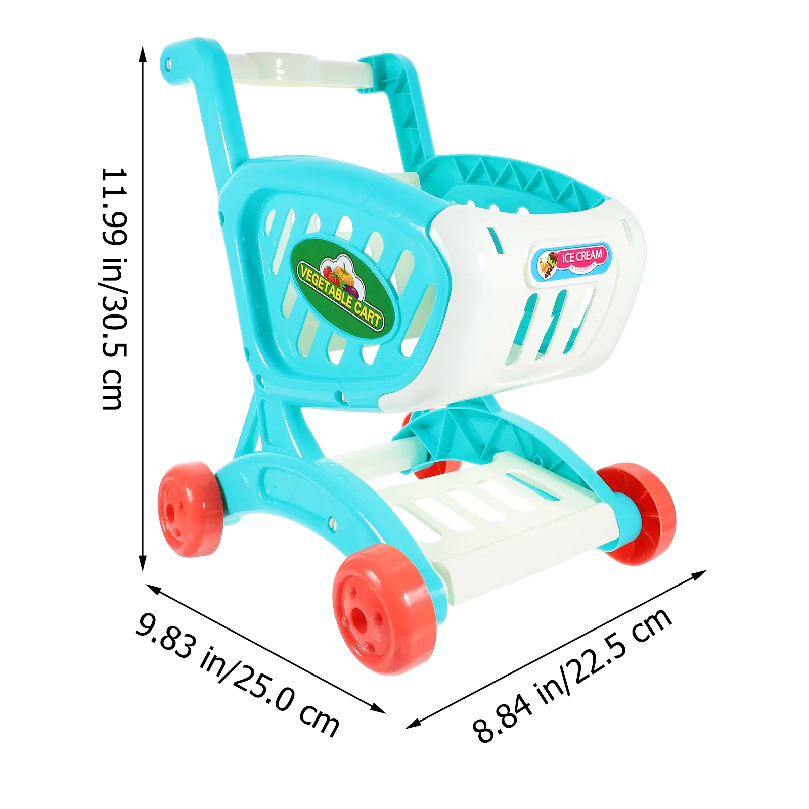 Carrito de compras para niños pequeños, estante de almacenamiento para muñecas, comestibles para bebés, azul