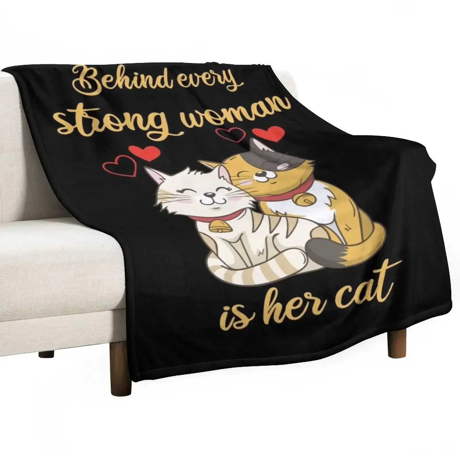 

behind every strong woman is her cat Throw Blanket Blankets For Bed Flannel Fabric heavy to sleep Retros Blankets