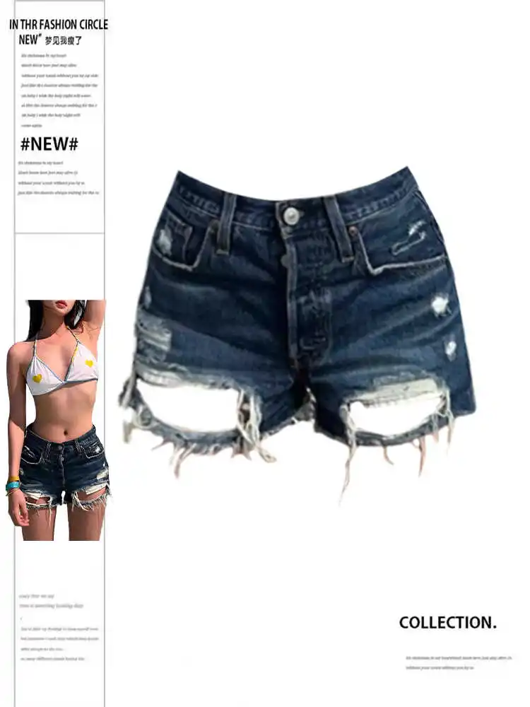 

Женские рваные джинсовые шорты в стиле ретро с низкой посадкой в стиле гранж Y2K 2000-х годов Kpop Jean Hot Pants Harajuku High Street Gyaru Sexy Korean