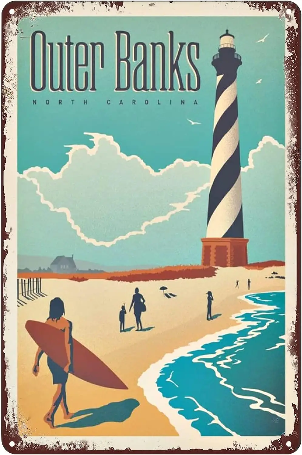 Metal Signs Outer Banks NC Travel Poster City Trip Landscape Tin Sign Wall Art Decor Plaque for Home Bar Cafe Club Office Hotel